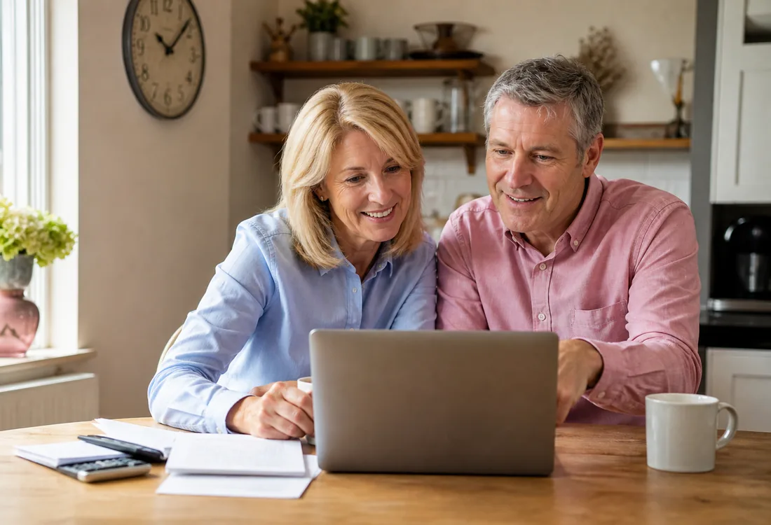 Illustration: fictional couple reviewing their savings